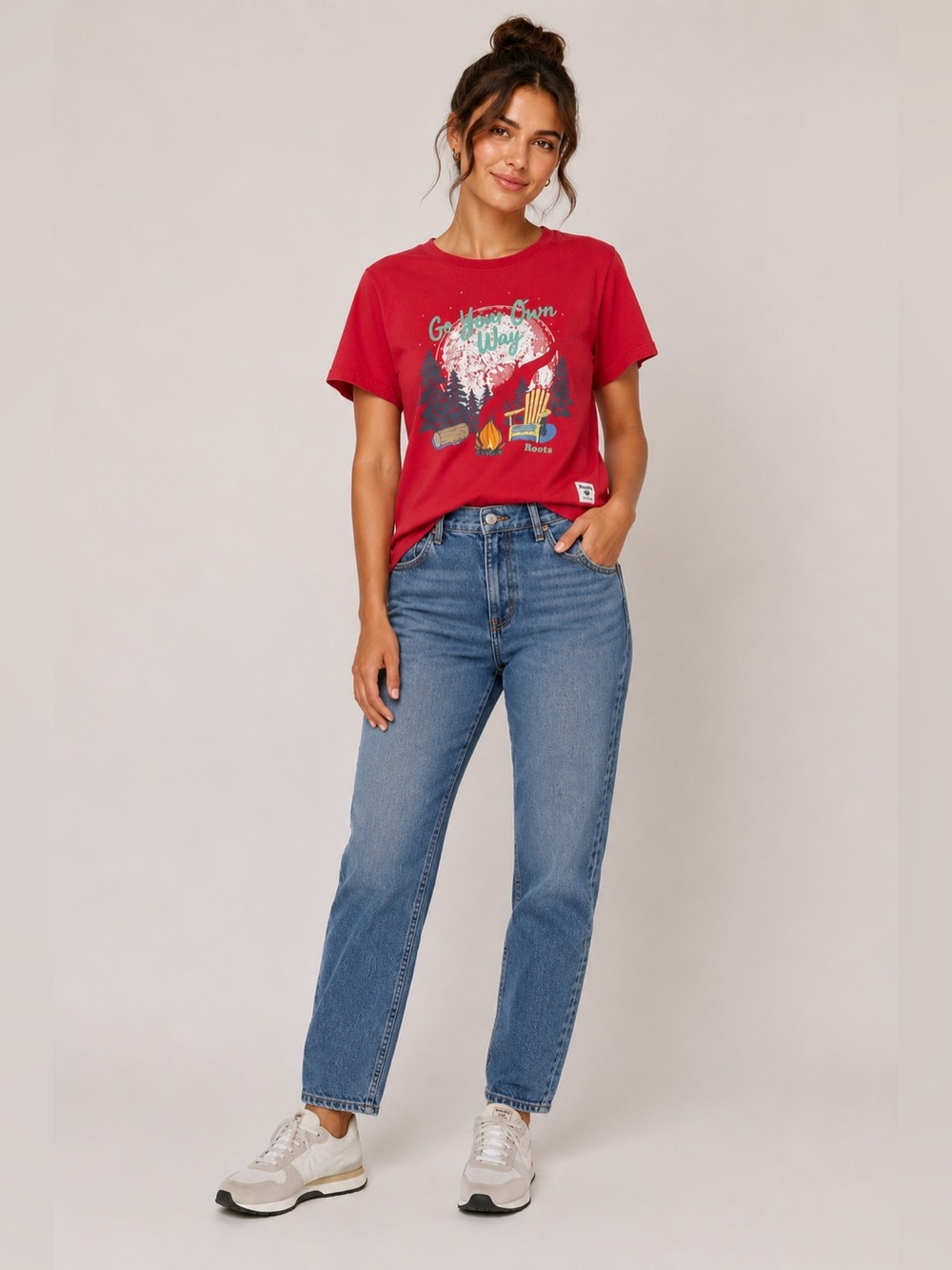 Roots "Go Your Own Way" Camping 100% Cotton T-Shirt Size 13-14 youth/women’s XS